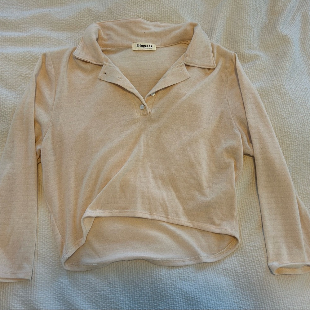 Ginger G yellow Cream Long Sleeve Polo crop